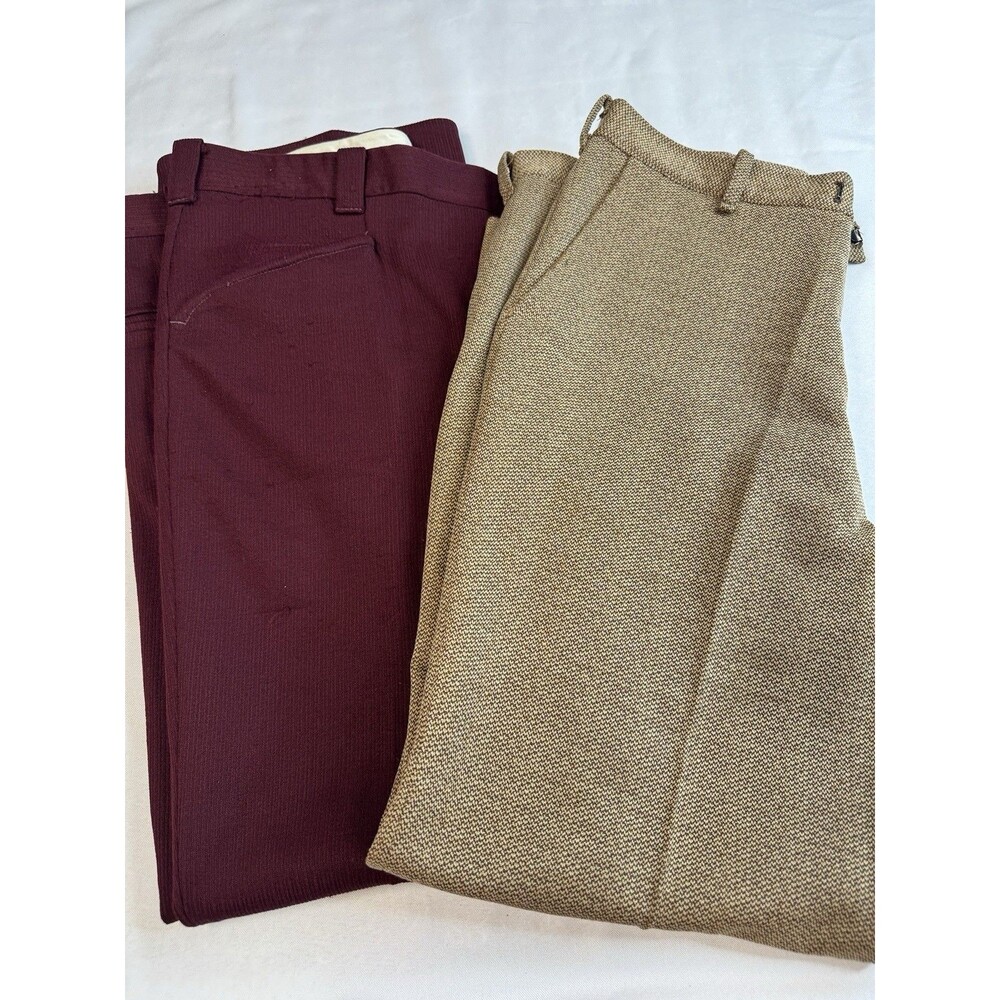Vintage 70s Mens Disco Flares Dress Pants Lot 36x27 Brown Tweed Burgundy Maroon